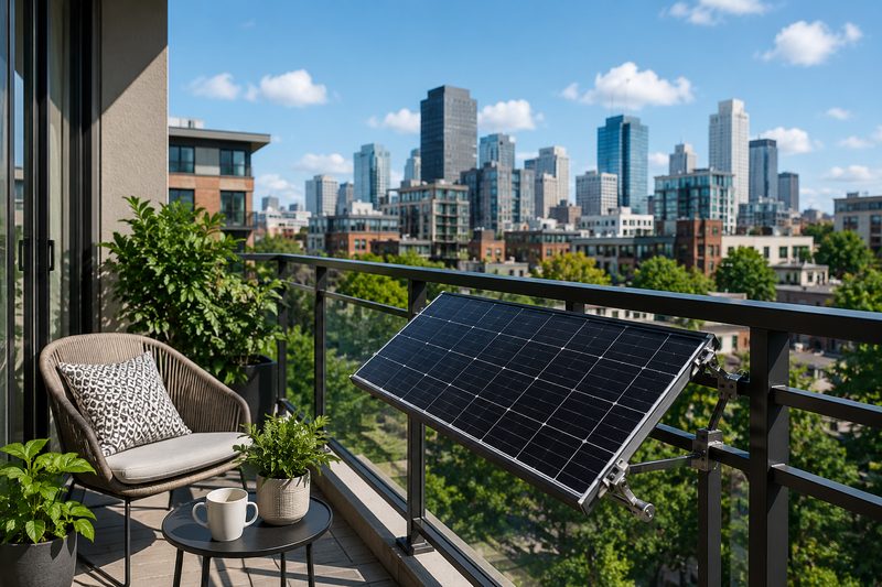 Solar panel on apartment balcony
