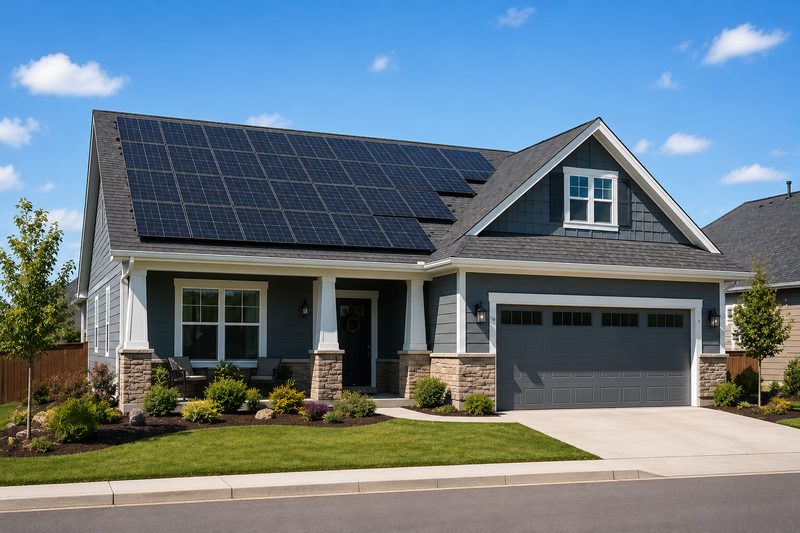 Solar panels on residential roof