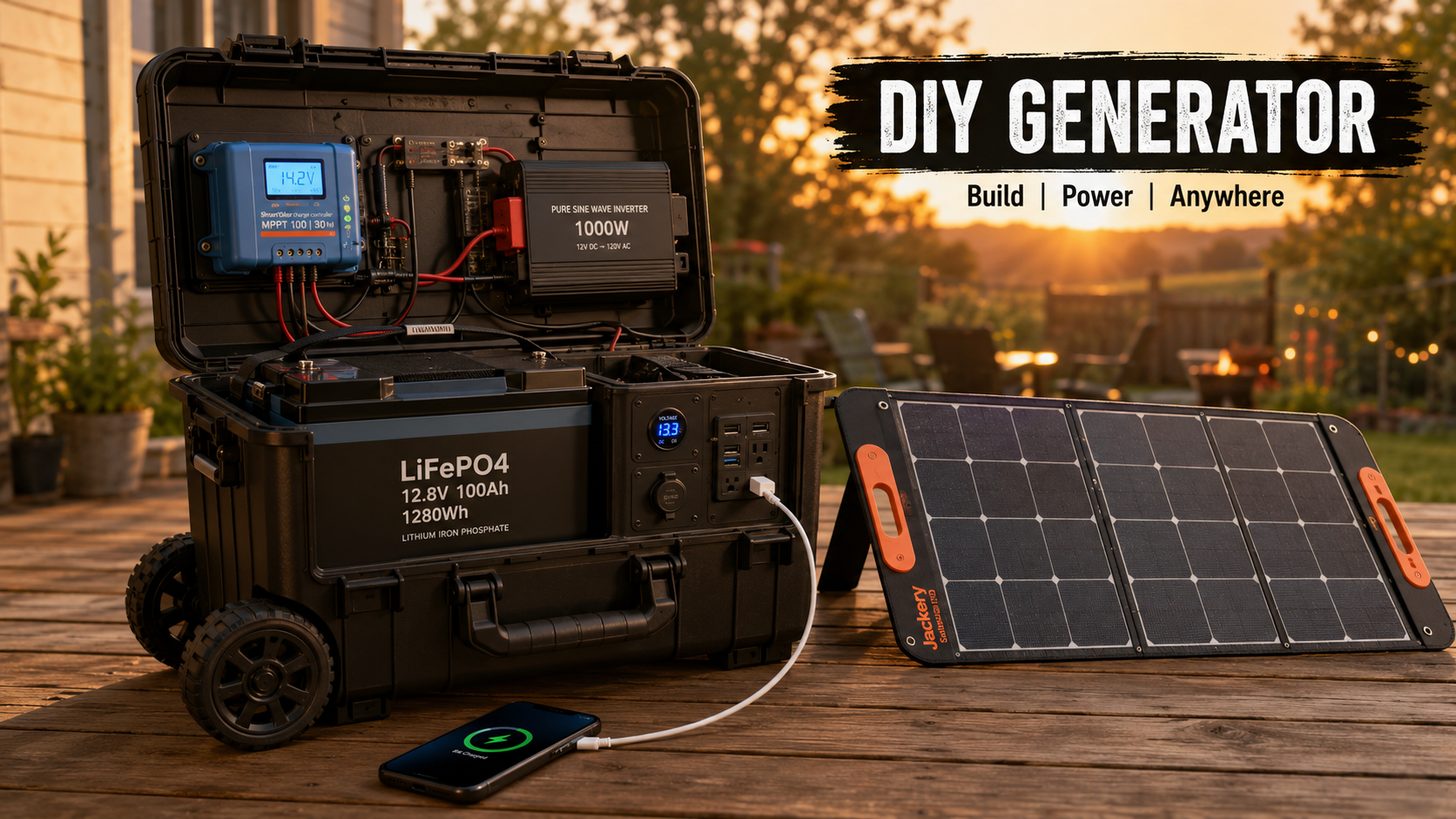 DIY solar generator in rolling toolbox with LiFePO4 battery and foldable panel