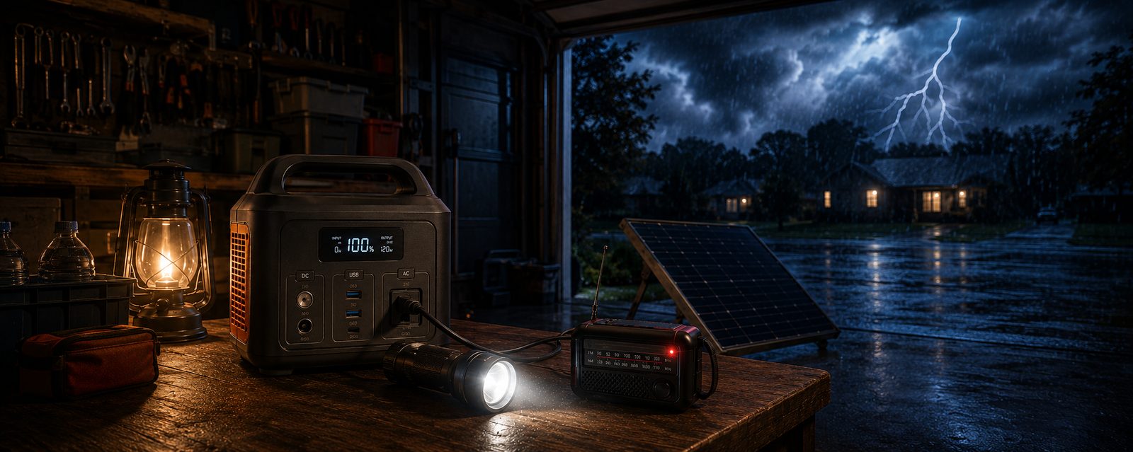 Emergency solar power setup during storm