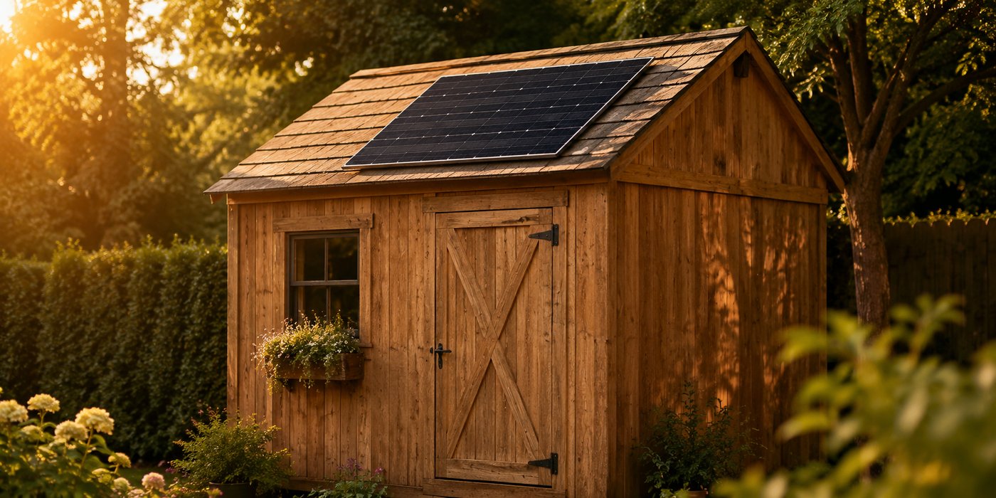 Solar panel on a backyard shed